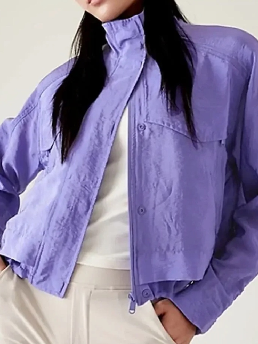 Athleta Arrival Purple Full Zip Bombe Track Jacket Size Large Rain Run Athletic